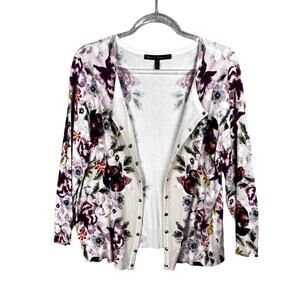 White House Black Market Cardigan Sweater Womens XL 3/4 Sleeve Floral Snap Close